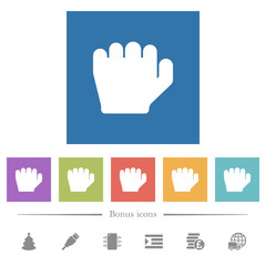 Left handed grab gesture flat white icons in square backgrounds