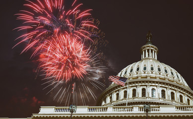 Independence Day Fireworks over Capitol Building at night Washington, D.C