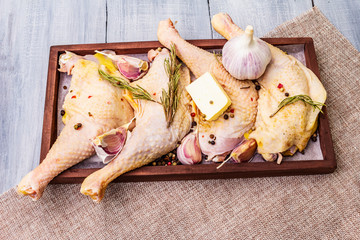 Raw chicken legs. Fresh BIO ingredient for preparation traditional food