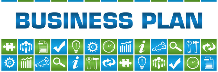Business Plan Green Blue Box Grid Business Symbols 