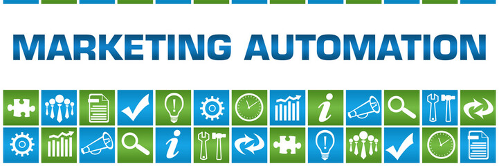 Marketing Automation Green Blue Box Grid Business Symbols 