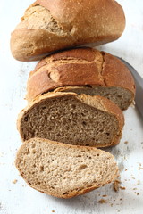Bread, whole grain wheat bread on a white background