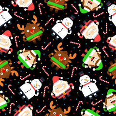 Santa Claus and friends seamless background.