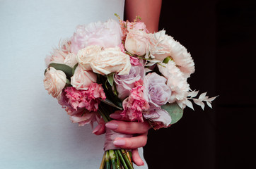 Wedding bouquet and rings. The concept of marriage and love