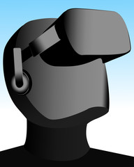 Mannequin with glasses for virtual reality. Mannequin with gray tones. For video games and sale of devices for computer games.