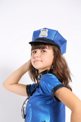 woman in carnival costume Police woman shape with handcuffs