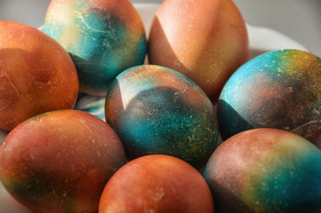 painted chicken eggs. Easter egg.