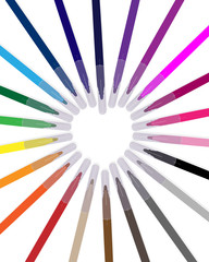 Vector illustration of a colored felt-tip pen on a white background, folded in the shape of a heart.