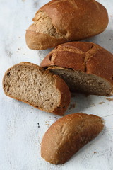 Bread, whole grain wheat bread on a white background