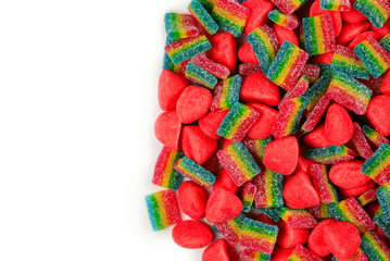 Juicy colorful jelly sweets isolated on white. Gummy candies. .