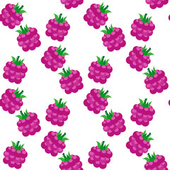 Seamless pattern with messy cartoon doodle linear raspberries isolated on pink background. Vector illustration.