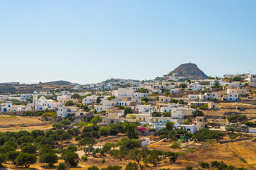 Panoramic view of Plaka village in Milos island in Greece