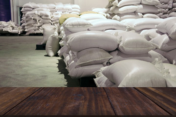 green unroasted coffee bean sack in food factory