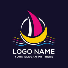 Creative color full sailboat logo vector design template