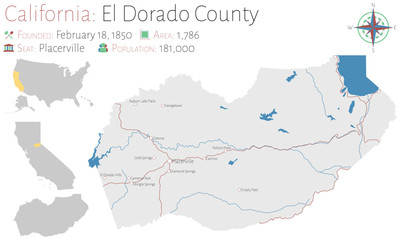 Large and detailed map of El Dorado county in California, USA
