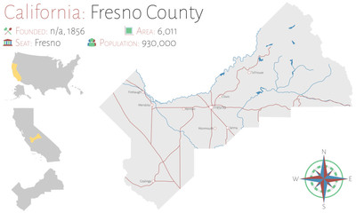 Large and detailed map of Fresno county in California, USA