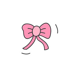 Pink ribbon bow vector illustration. Hand drawn isolated, outlined icon, sticker.