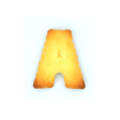 Cracker cookies english alphabets isolated on white background.