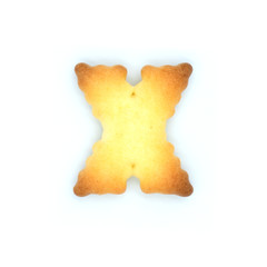 Cracker cookies english alphabets isolated on white background.