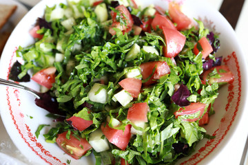 Plate of vegetable salad with herbs