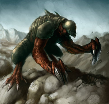 cr&eacute;ature monstrueuse avec des griffes et une carapace