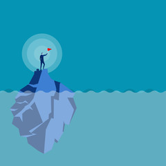 Business leader vector concept with businessman planting flag on top of island mountain  . Symbol of success, achievement victory,Eps10 vector illustration.