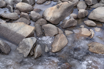 the ice stream and the rock in the winter season