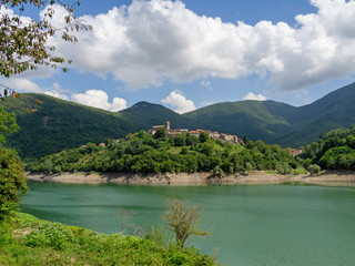 View of Vagli Sotto village and Lake Vagli in Garfagnana, province of Lucca. Hidden gem for nature...