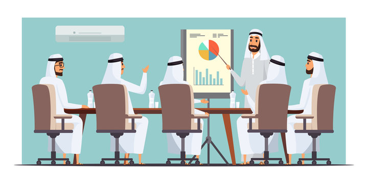 Arab businessmen meeting flat vector illustration
