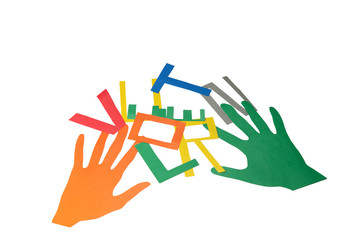 Different colors letters (red, blue, orange, green, yellow, grey) for word 