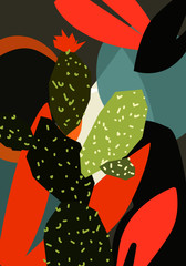 Abstract design with cactus and abstract shapes. 