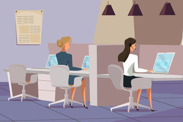 Employees in office flat vector illustration