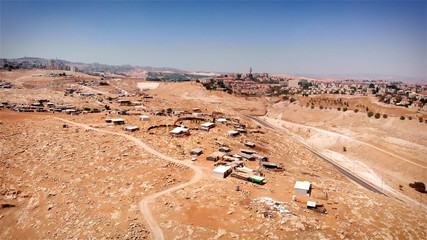 Bedouin outpost in the desert Aerial view