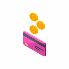 Pink Credit card, Earn Money, Isometric, Coin, Finance, Bank card, Business, Vector, Cash get a bank card.