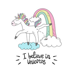 Cute hand drawn funny unicorn vector card. vector illustration. cartoon print.