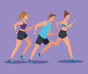 Fototapeta premium fitness women and man running to practice sport
