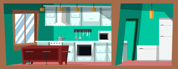 Kitchen cross section flat vector illustration