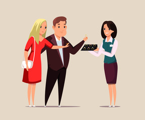 Couple choosing jewelry flat vector illustration
