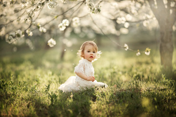 Little girl in a white dress.