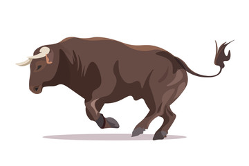 Bull in jumping pose flat vector illustration