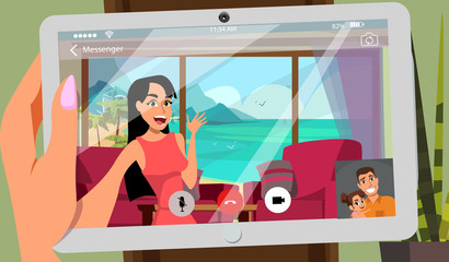 Calling home from seaside resort illustration