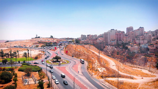 Palestinian town Azaria Entrance Aerial view Drone footage of the entrance to the Palestinian Town