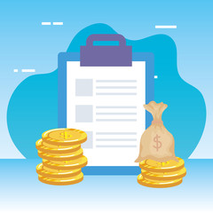 checklist clipboard with money bag