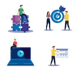 Obraz na płótnie Canvas set of teamwork strategy with office icons information