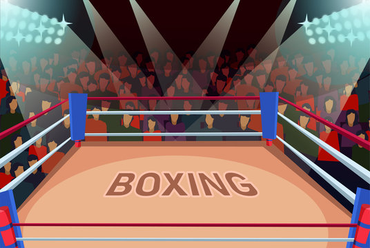 Empty boxing arena flat vector illustration