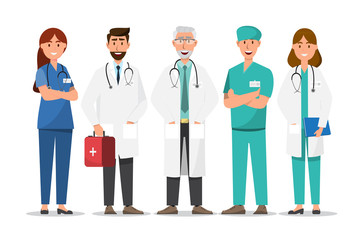 Set of doctor cartoon characters. Medical staff team concept in hospital