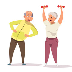 Old couple doing fitness flat vector illustration