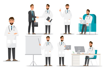 Set of doctor cartoon characters. Medical staff team concept in hospital.