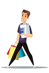 Man with box and bags vector illustration
