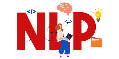 Neuro-linguistic programming NLP vector illustration concept wit icons and words.